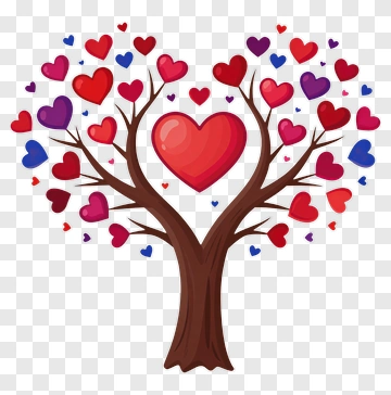 Heart Tree With Red Purple And Blue Hearts PNG