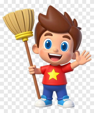 Happy Boy Cleaner Character PNG