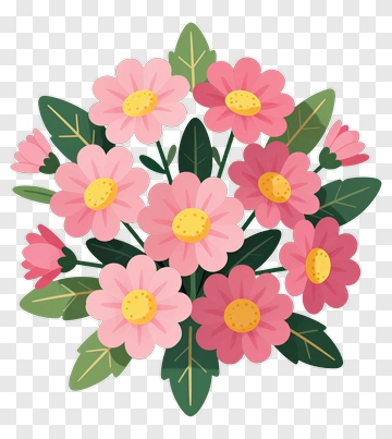 Pink Flower Bouquet With Green Leaves PNG