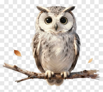 White Owl Perched On Branch PNG