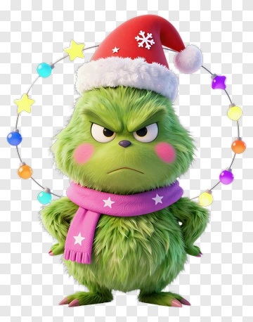 Grinch In Christmas Hat And Scarf PNG