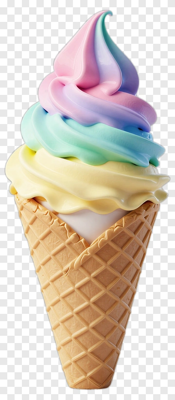 Rainbow Ice Cream In Waffle Cone PNG