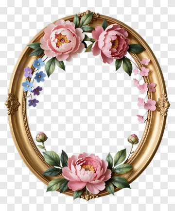 Ornamental Flower Frame With Peonies PNG