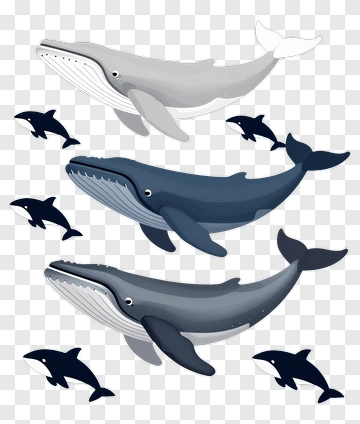 Whales And Dolphins Swimming Together PNG