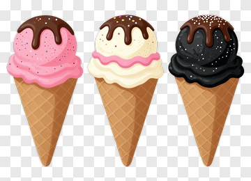 Three Flavored Ice Cream Cones PNG