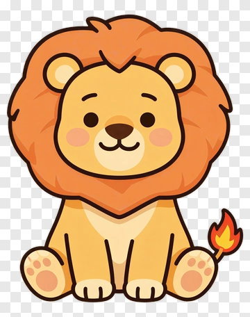 Cute Cartoon Lion With Fire Tail PNG