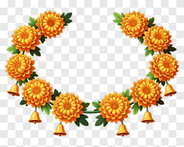 Orange Flower Wreath With Bells PNG