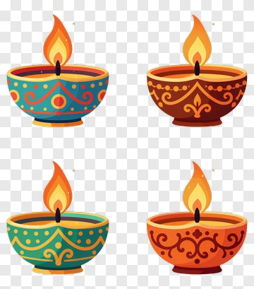 Four Decorative Diyas For Festival PNG