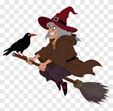 Witch With Crow On Broom PNG