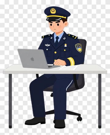 Police Officer Working At Desk PNG