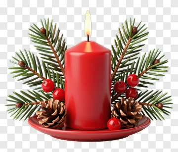 Red Candle With Pine And Berries PNG