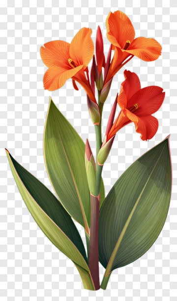 Orange Canna Lily With Green Leaves PNG
