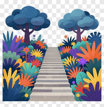 Staircase Through Colorful Garden PNG