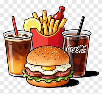 Hamburger With Fries And Cola PNG