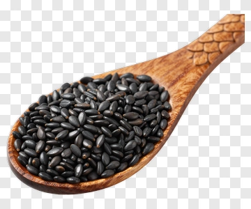 Black Sesame Seeds In Wooden Spoon PNG