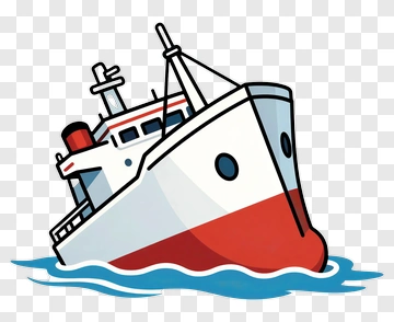 Cartoon Ship In Blue Water PNG