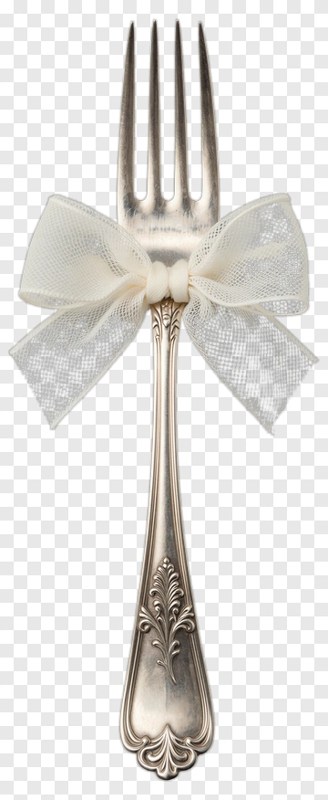 Silver Fork With White Bow PNG