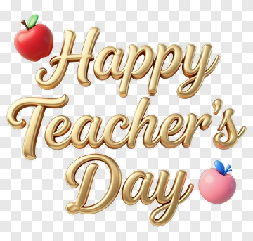 Happy Teacher's Day With Golden Text And Apples PNG