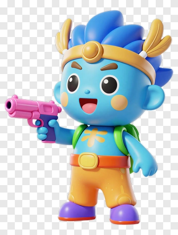 Blue Cartoon Character Holding Gun PNG