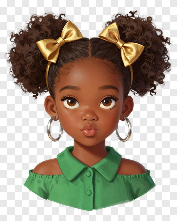 Young Girl With Curly Hair And Gold Bows PNG