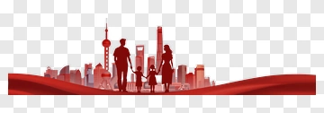 Family Silhouette Against Shanghai Skyline PNG