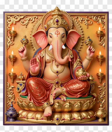 Ganesha With Elephant Head And Gold Crown PNG
