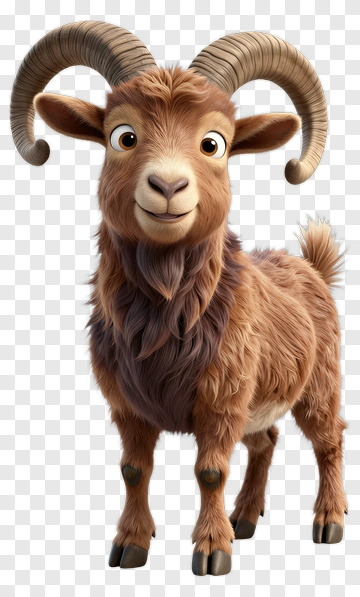 Cartoon Goat With Curved Horns PNG