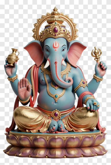 Ganesha Statue In Blue And Gold PNG