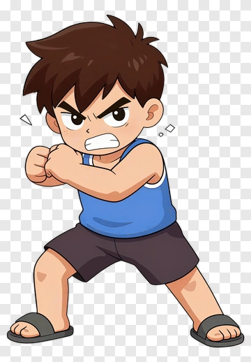 Angry Boy In Fighting Pose PNG