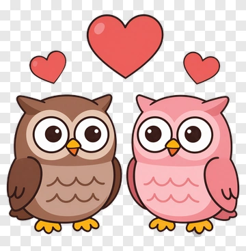 Cute Owl Couple With Hearts PNG
