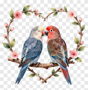 Love Birds In Heart Frame PNG