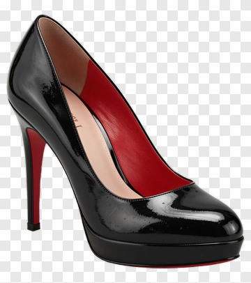 Black High Heel Shoe With Red Sole PNG