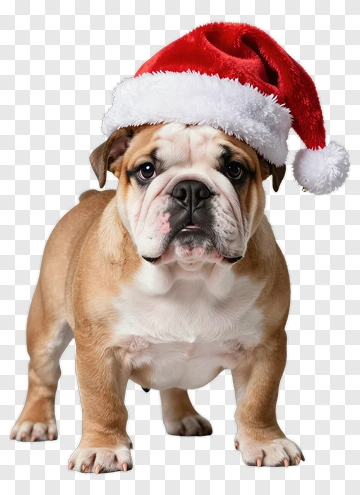 Bulldog Wearing Santa Hat PNG