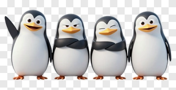 Four Cartoon Penguins In A Row PNG