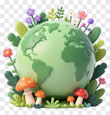 Earth Surrounded By Flowers And Mushrooms PNG