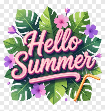 Hello Summer Tropical Greeting PNG