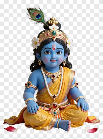 Blue-skinned Krishna With Peacock Feather Crown PNG