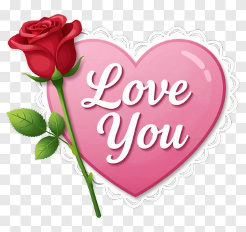 Red Rose With Heart Saying Love You PNG