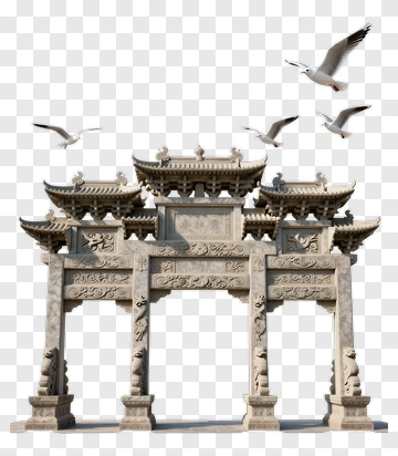 Stone Archway With Seagulls And Rainbow PNG