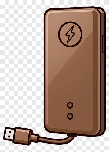 Brown Power Bank With USB Cable PNG