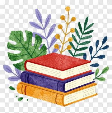 Stack Of Books With Botanical Accents PNG