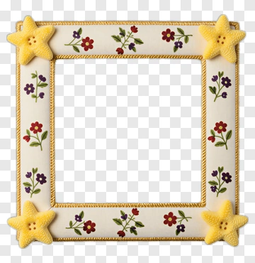 Embroidered Frame With Starfish And Flowers PNG