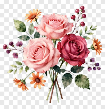 Watercolor Rose And Daisy Bouquet PNG