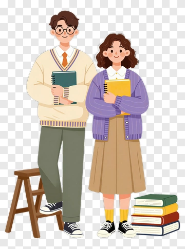 Two Students Holding Books Together PNG