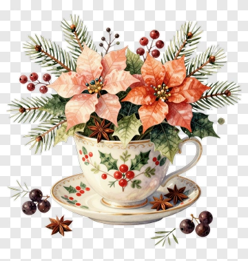 Christmas Bouquet In Tea Cup PNG