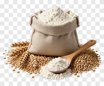 Flour In Sack With Wheat And Spoon PNG