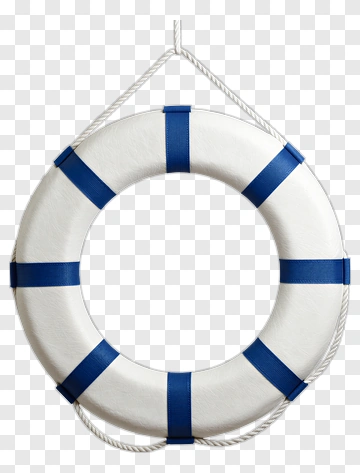 White Life Preserver With Blue Strips PNG
