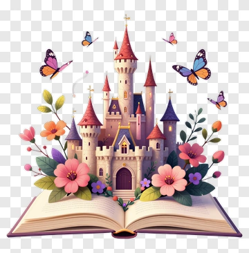 Castle Emerging From Book With Butterflies And Flowers PNG