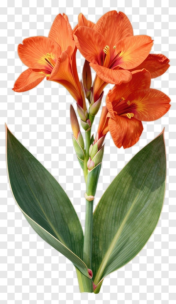 Orange Canna Lily With Green Leaves PNG