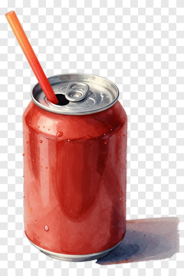 Red Soda Can With Orange Straw PNG